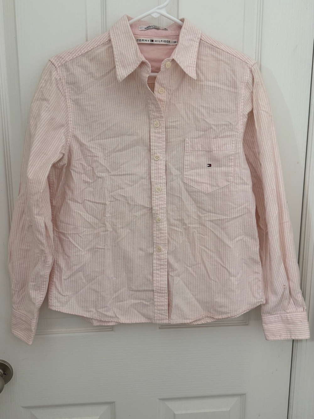 Tommy Hilfiger Women Light Pink Striped Oxford Button-Down Shirt. Size 10.